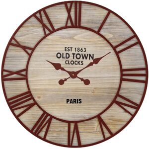 EMDE Horloge ronde en bois et metal rouille 70cm