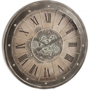 LANADECO Horloge chiffres romains mecanisme apparent metal gris D80cm