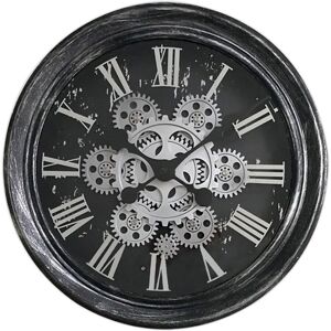 EMDE Horloge ronde noire et argentée mécanisme apparent 34x9x34cm