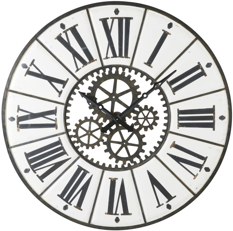 Maisons du Monde Horloge en métal blanc et noir avec rouages D139 Maisons du Monde Horloge en métal blanc et noir avec rouages D139