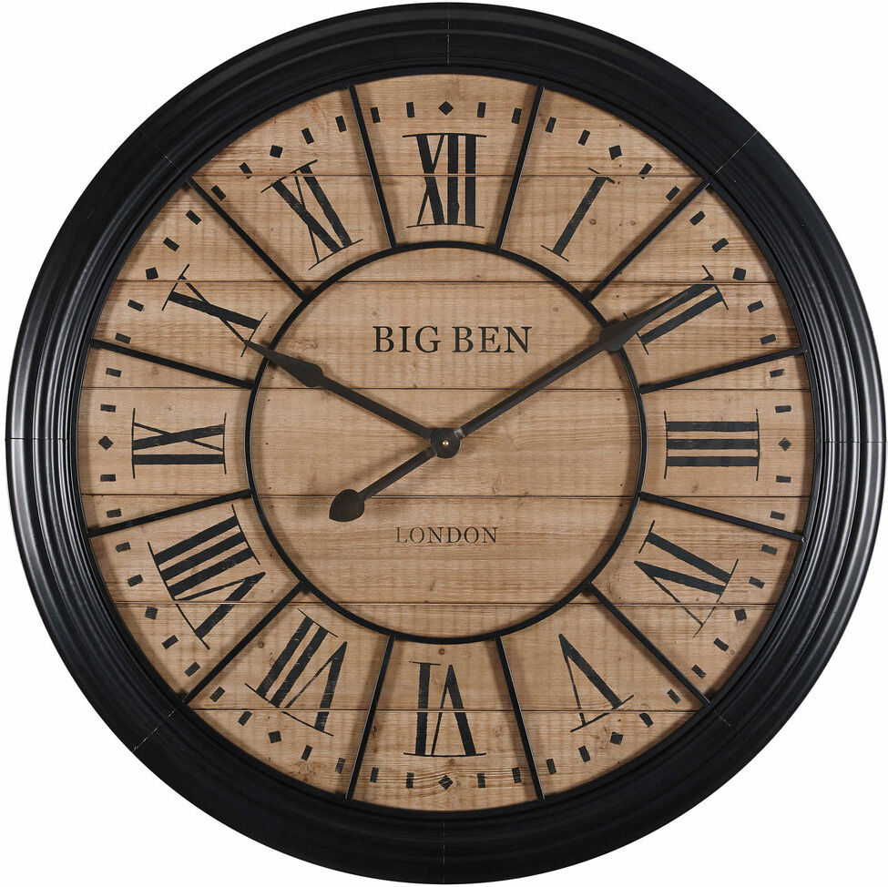 Maisons du Monde Horloge en sapin et métal noir D100 Maisons du Monde Horloge en sapin et métal noir D100