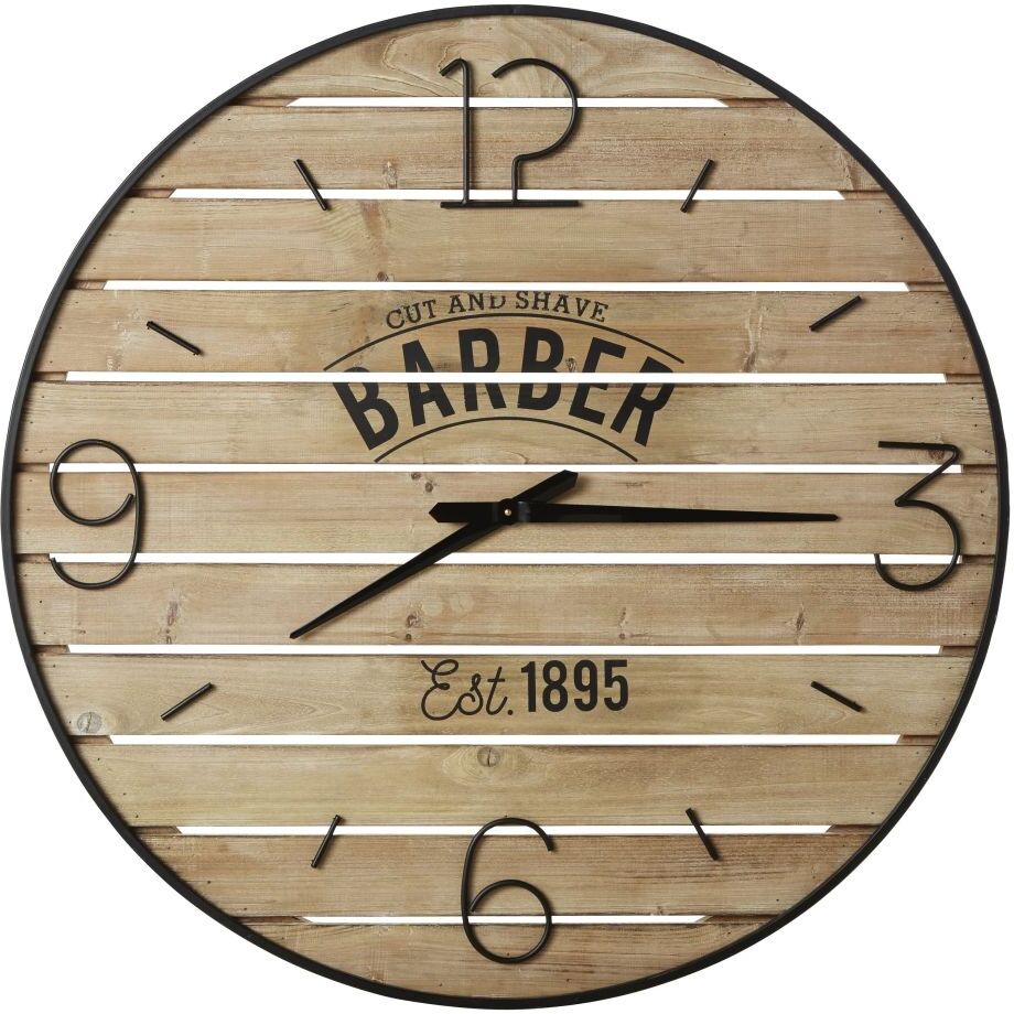 Maisons du Monde Horloge lattes en sapin imprimé et métal noir D95 Maisons du Monde Horloge lattes en sapin imprimé et métal noir D95