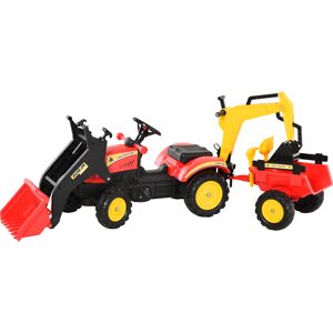 Homcom Tracteur a pedales tractopelle remorque pelle et rateau rouge noir