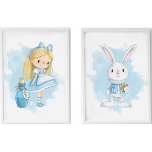 Crochetts Pack encadre bois blanc impression le lapin Alice et potion 43X33 cm