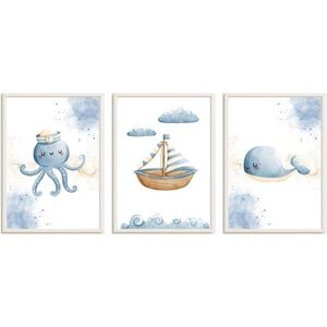 Crochetts Cadres pour enfants poisson, meduse et baleine multicolore 43x33