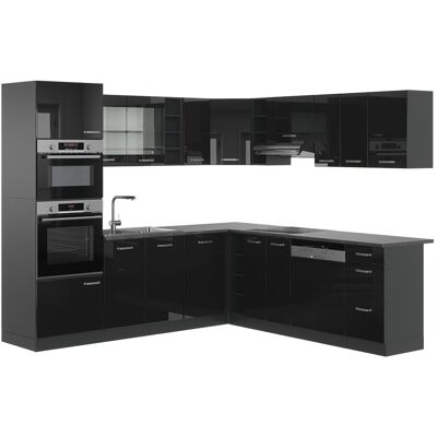 Vicco Cuisine en angle sans pt noir haute brillance/anthracite 247x81.6cm - Publicité Vicco Cuisine en angle sans pt noir haute brillance/anthracite 247x81.6cm - Publicité