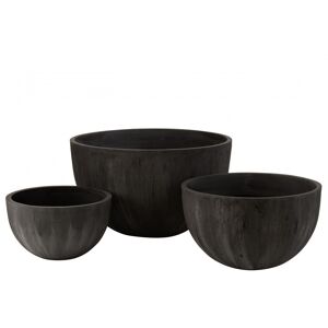 LANADECO Set de 3 cache-pots ronds ceramique bas noirs