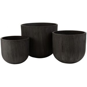 LANADECO Set de 3 cache-pots ronds ceramique hauts noirs