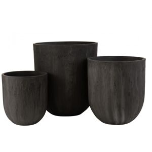 LANADECO Set de 3 vases ronds céramique hauts noirs