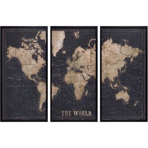 Maisons du Monde Cadre triptyque carte du monde noir 180x120