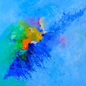 Hexoa Tableau art abstrait vague de bleu imprime sur toile 100x100cm