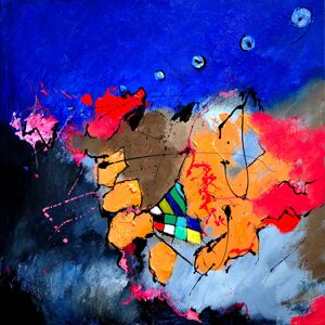 Hexoa Tableau abstrait jeu de couleurs imprime sur toile 80x80cm