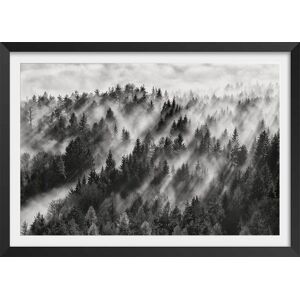 Hexoa Affiche paysage rayons de lumiere avec cadre noir 90x60cm