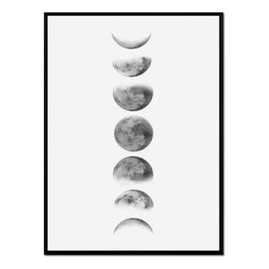 Momark Affiche avec cadre noir - Cycle lunaire noir et blanc - 50x70