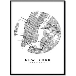 Momark Affiche avec cadre noir - Carte New York - 50x70