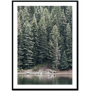 Momark Affiche avec cadre noir - Arbres et lac - 50x70