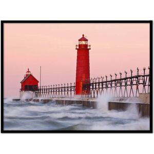 Momark Affiche avec cadre noir - Phare rouge - 50x70