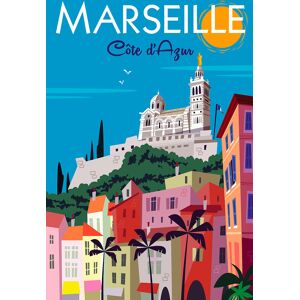 Hexoa Tableau dessin vintage marseille imprime sur toile 80x120cm