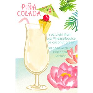 Hexoa Tableau Pina colada en aquarelle imprime sur toile 60x90cm