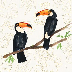 Hexoa Tableau Joyeux oiseaux tropicaux imprime sur toile 100x100cm