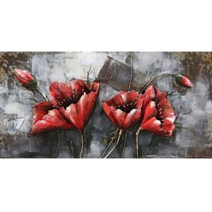 DECO-MURALE.shop Tableau relief en metal coquelicot rouge 120x60