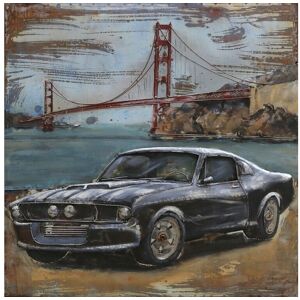 DECO-MURALE.shop Tableau relief en metal mustang noire 100x100