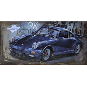 DECO-MURALE.shop Tableau relief en metal porsche bleue 120x60