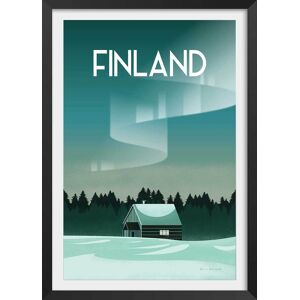 Hexoa Affiche voyage laponie finlandaise avec cadre noir 60x90cm