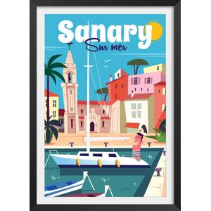 Hexoa Affiche vacances a Sanary avec cadre noir 40x60 cm