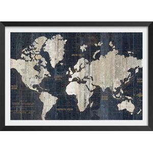 Hexoa Affiche carte du monde voies navigables avec cadre noir 90x60cm