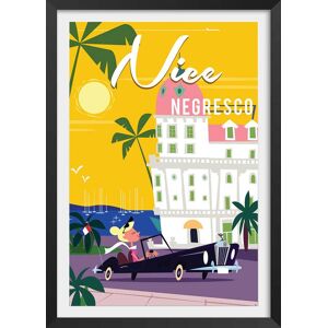 Hexoa Affiche vacances a Nice avec cadre noir 40x60 cm