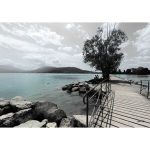 Ceanothe Tableau sur verre synthetique ponton du lac d'Annecy 65x97 cm