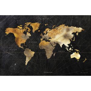 Hexoa Tableau Carte du monde doree imprime sur toile 90x60cm