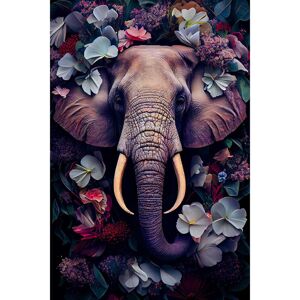 Ceanothe Tableau sur verre elephant fleuri 45x65 cm