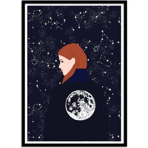 Wall Editions Affiche 50x70 cm et cadre noir - Back to the moon - Celeste Wallaert