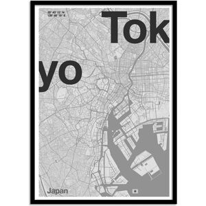 Wall Editions TOKYO MINIMALIST MAP - Affiche d'art avec Cadre bois noir - 50 x 70 cm