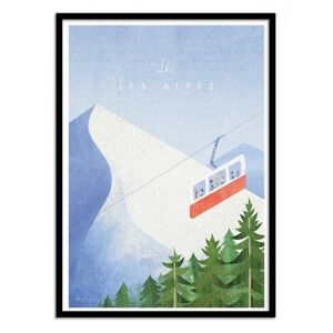 Wall Editions SKI LES ALPES - Affiche d'art avec Cadre bois noir - 50 x 70 cm