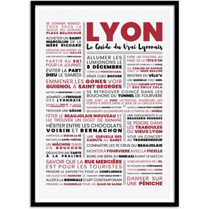 Wall Editions Affiche 50x70 cm et cadre noir - Guide du vrai Lyonnais - Frog Poster