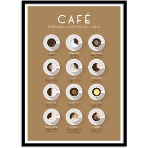 Wall Editions Affiche 50x70 cm et cadre noir - Authentiques Recettes des Cafes Ital