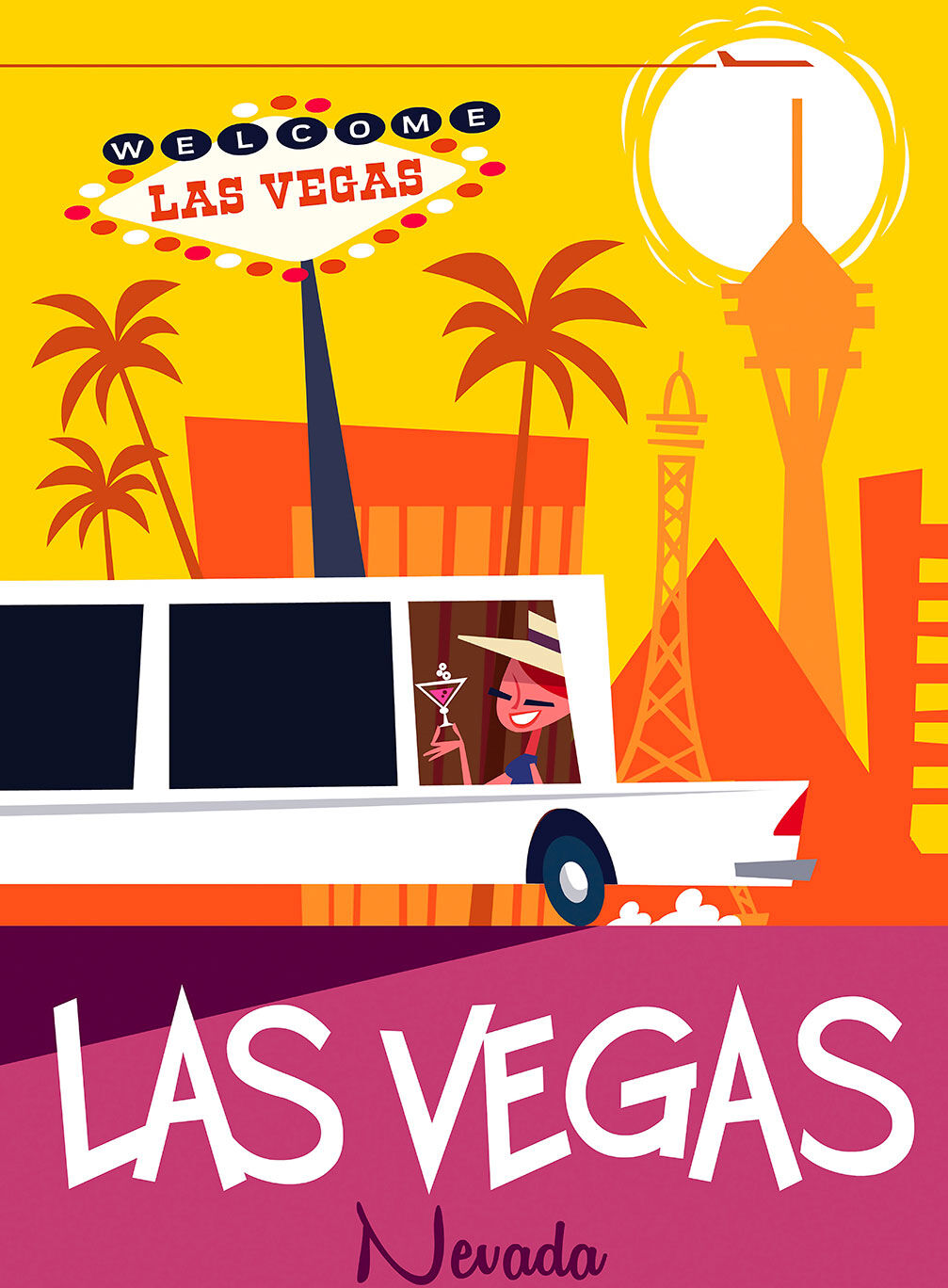 Hexoa Tableau road trip à vegas imprimé sur toile 80x120cm