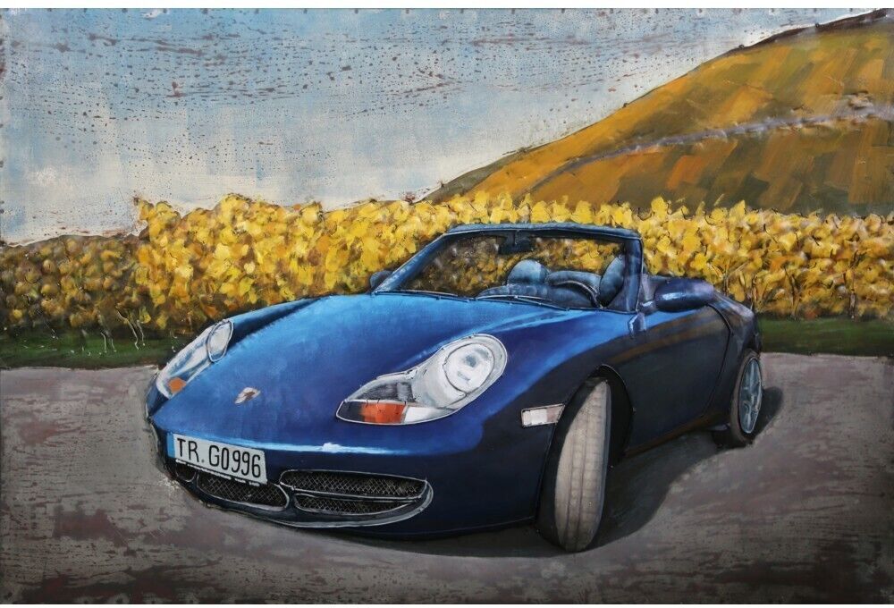 DECO-MURALE.shop Tableau relief en métal porsche à la campagne 120x80