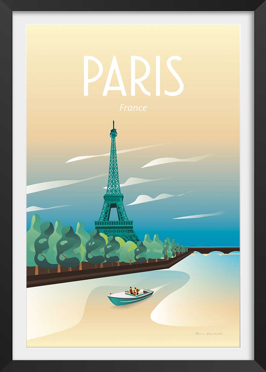 Hexoa Affiche ville voyage à Paris avec cadre noir 60x90cm