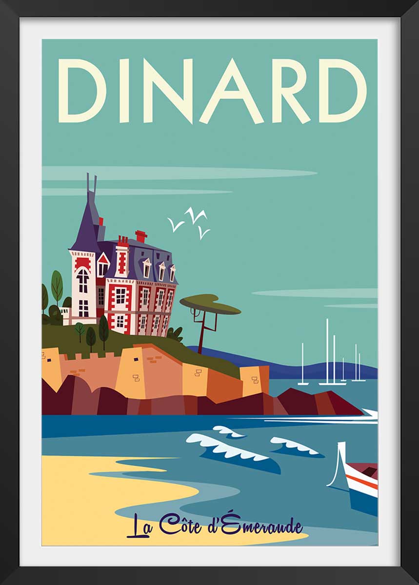 Hexoa Affiche voyage à dinard avec cadre noir 60x90cm