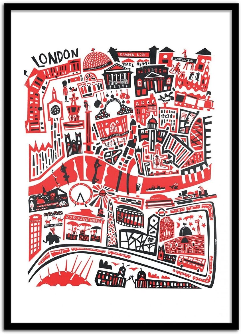 Wall Editions Affiche 50x70 cm et cadre noir - London Map - Fox and Velvet