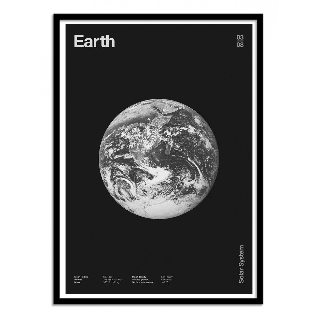 Wall Editions EARTH - Affiche d'art avec Cadre bois noir - 50 x 70 cm