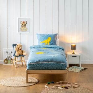 Bleu Calin Parure de lit enfant bleue avec couette motif dinosaure t-rex 90x190cm