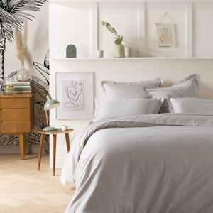 Essix Housse de couette unie en satin de coton gris 200x200