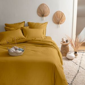 Carre Blanc Housse de couette percale de coton uni jaune 260 x 240 cm