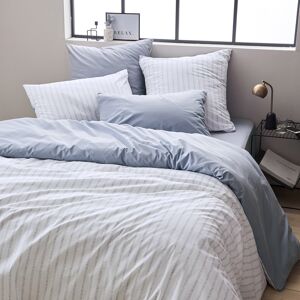 Home Maison Housse de couette en percale de coton a rayures bleu 240x220 cm