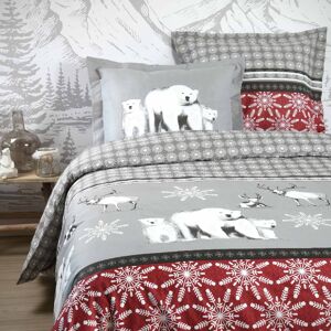 Home Maison Parure de lit ours a la montagne coton rouge 240x220 cm